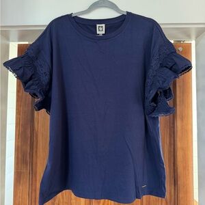 Anne Klein Midnight Blue Ruffle Sleeve Top